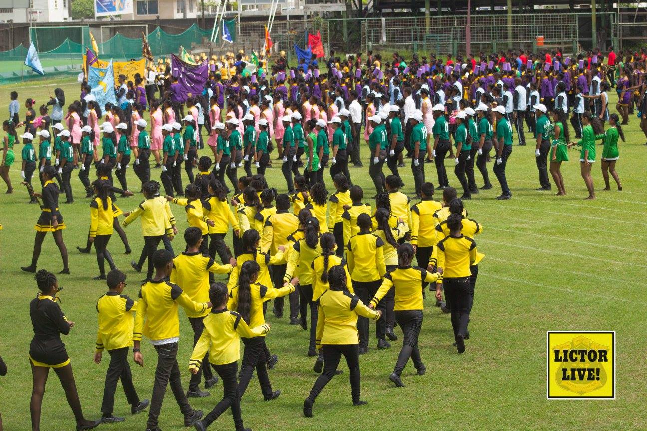 <strong></strong><br>Left wheel, mark time and quick march – students of A to L House are seen at various stages of the March Past.<br>Photo: <em>Lictor Live!</em>